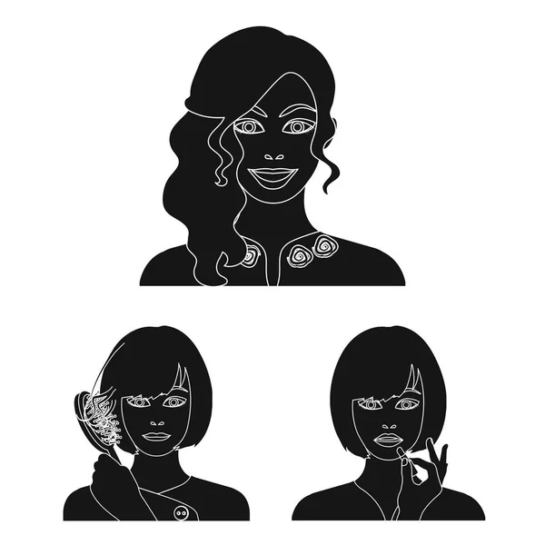 Догляд за волоссям та чорними іконками обличчя в наборі для дизайну. Парфуми та макіяж Векторний символ стокова веб-ілюстрація . — стоковий вектор