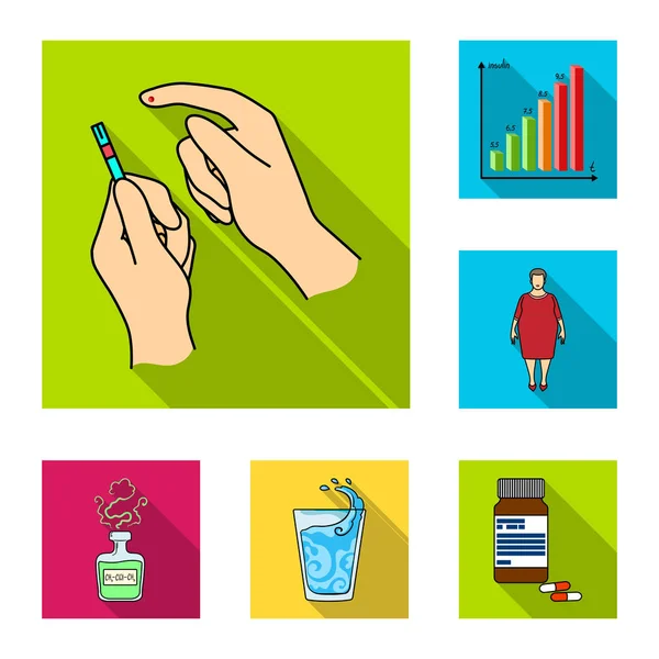 Iconos planos de diabetes en la colección de conjuntos para el diseño. Tratamiento de la diabetes vector símbolo stock web ilustración . — Vector de stock