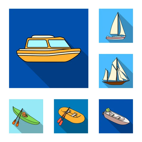 Wasser- und Seetransport flache Symbole in Set-Kollektion für Design. eine Vielzahl von Booten und Schiffen Vektor Symbol Stock Web Illustration. — Stockvektor