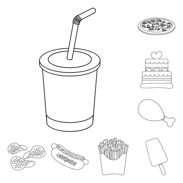 Icone di contorno fast food nella collezione set per il design.Alimenti da semilavorati simbolo vettoriale stock web illustrazione . — Vettoriale Stock