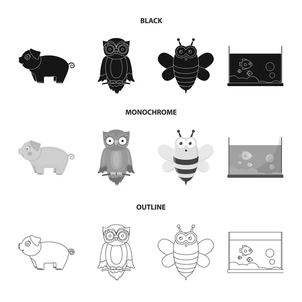 Eine unrealistische schwarze, monochrome, umrissene Tiersymbole in Set-Kollektion für das Design. Spielzeug Tiere Vektor Symbol Stock Web Illustration. — Stockvektor