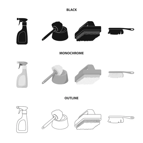 Cleaning and maid black, monochrome, outline icons in set collection for design. Оборудование для очистки векторного символа . — стоковый вектор