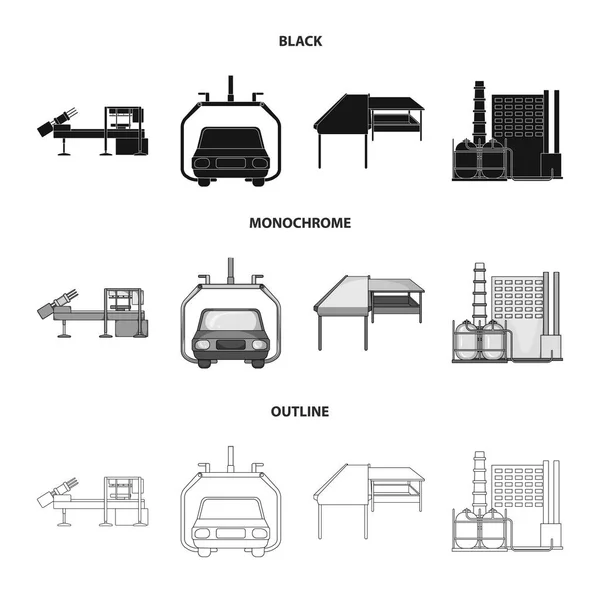 Bilindustrin och andra web-ikonen i dispositionsformat, svart, svartvitt. Nya tekniker ikoner i set samling. — Stock vektor