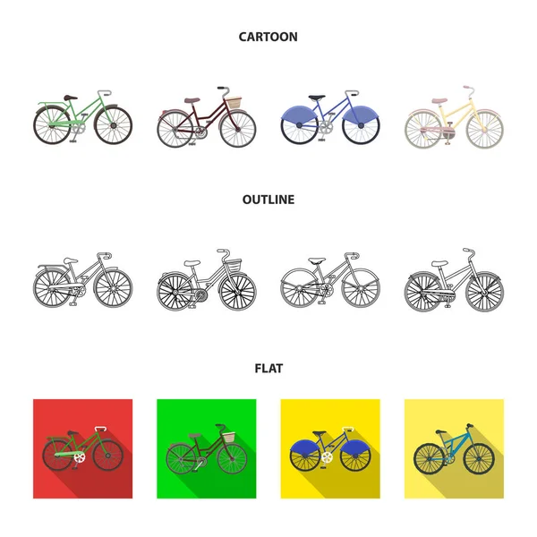 Sportfahrräder und andere Typen. Verschiedene Fahrräder setzen Sammlungssymbole in Cartoon, Umriss, flachen Stil Vektor Symbol Stock Illustration Web. — Stockvektor