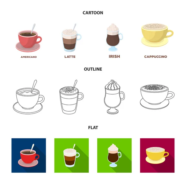 American, late, irish, cappuccino.Different types of coffee set collection icons in cartoon,outline,flat style vector symbol stock illustration web. — Stock Vector