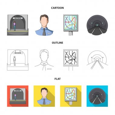 Mekanizmaları, elektrik ulaşım ve diğer web simgesi karikatür, anahat, düz stil. Taşıma, genel, ekipman simgeler kümesi koleksiyonu.