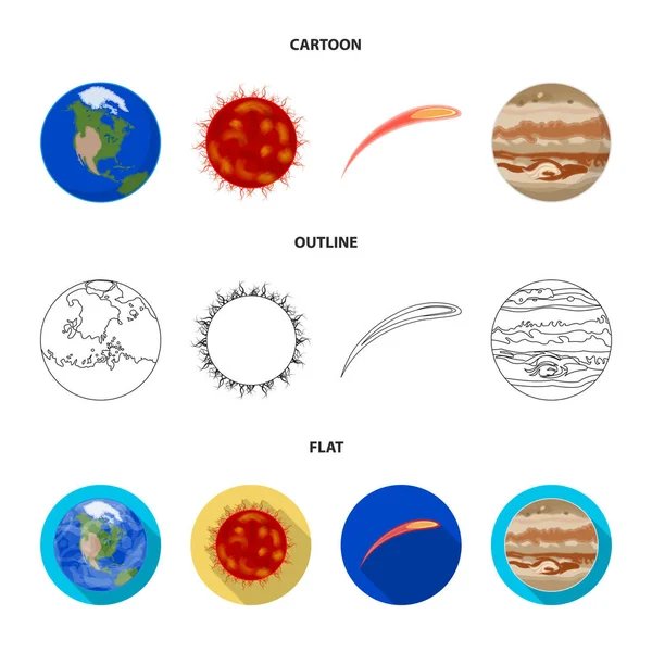 Earth, Jupiter, the Sun of the Planet of the Solar System. Asteroid, meteorite. Planets set collection icons in cartoon,outline,flat style vector symbol stock illustration web. — Stock Vector