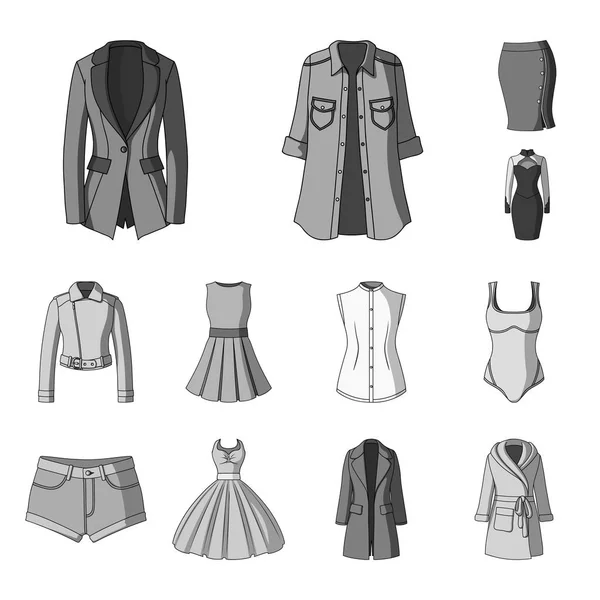 Ženy oblečení monochromatické ikony v nastavení kolekce pro design. Odrůdy oblečení a doplňky symbol akcií webové vektorové ilustrace. — Stockový vektor