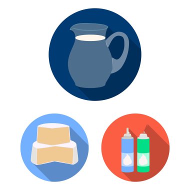 Süt ürün düz simgeler vektör design.Milk ve gıda için küme toplama hisse senedi web illüstrasyon simge.