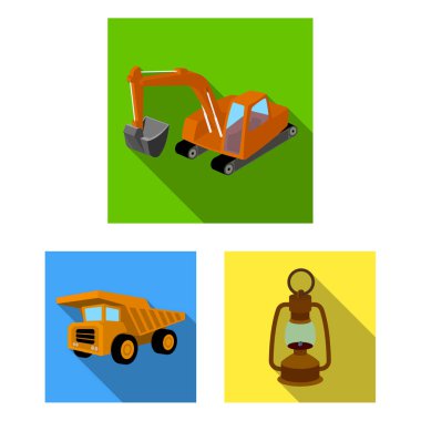 Madencilik Sanayi set koleksiyonu tasarım için düz simgeler. Cihazlar ve sembol stok web illüstrasyon vektör.