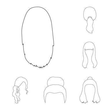 Set koleksiyonu tasarım için kadın saç modeli anahat simgeleri. Şık saç kesimi vektör simge stok web çizimi.