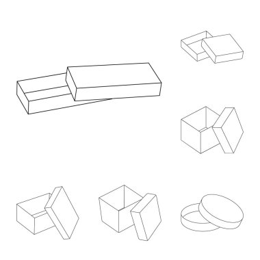Farklı kutular set koleksiyonu tasarım için simgeleri anahat. Ambalaj kutusu vektör simge stok web çizim.