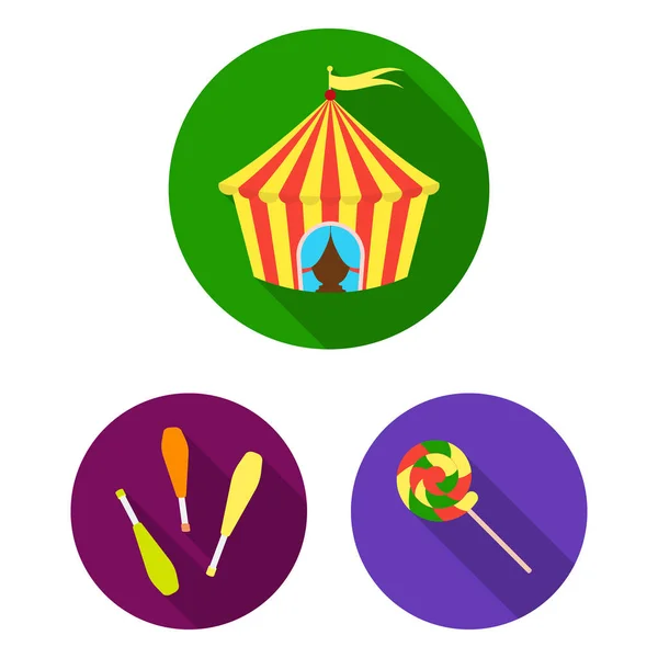 Cirque et attributs icônes plates dans la collection ensemble pour le design. Cirque Art vectoriel symbole stock web illustration . — Image vectorielle
