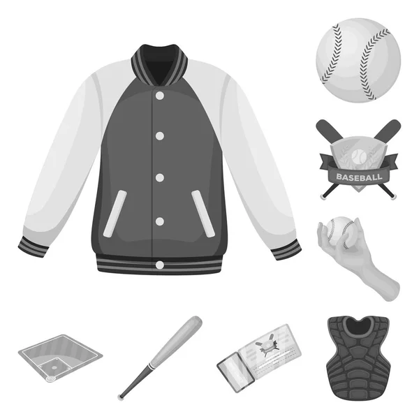Honkbal en kenmerken zwart-wit pictogrammen in set collectie voor design. Honkballer en apparatuur vector symbool voorraad web illustratie. — Stockvector