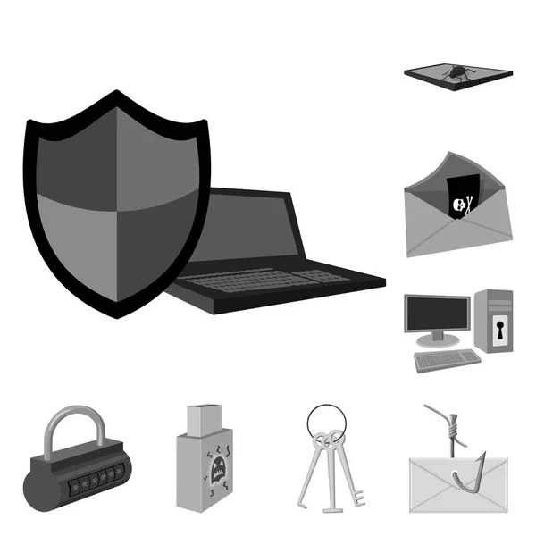 Hacker and hacking monochrome icons in set collection for design. Hacker and equipment vector symbol stock web illustration. — Stock Vector