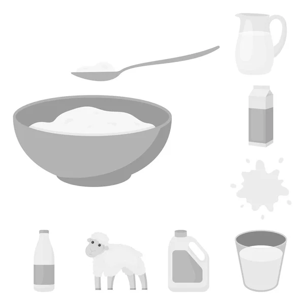 牛奶产品单色图标集合中的设计. 牛奶和食物矢量符号股票网页插图. — 图库矢量图片