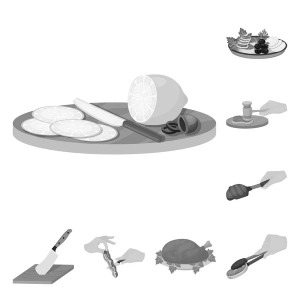 Cooking food monochrome icons in set collection for design. Kitchen, equipment and tools vector symbol stock web illustration. — Stock Vector