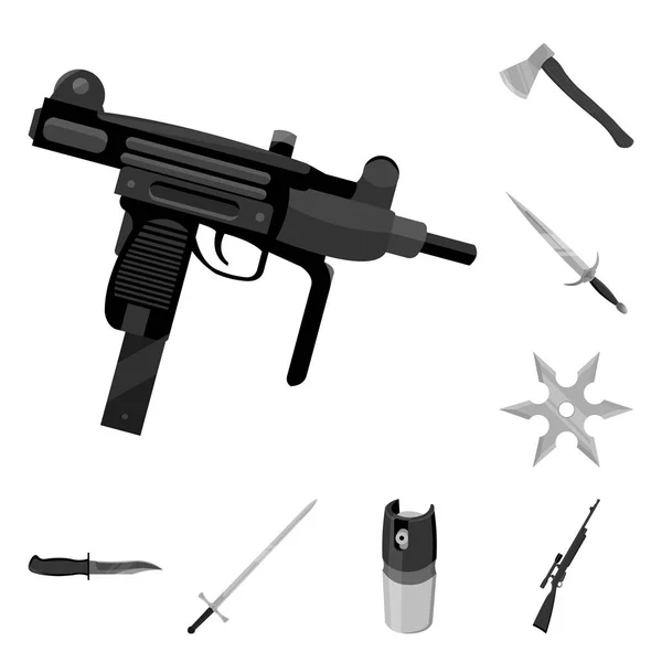 Typer av vapen svartvita ikoner i set samling för design. Skjutvapen och bladed vapen vektor symbol lager web illustration. — Stock vektor