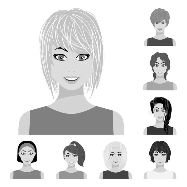 Типы женских причесок монохромные иконы в наборе коллекции для оформления. Внешний вид веб-иллюстрации женского векторного символа . — стоковый вектор