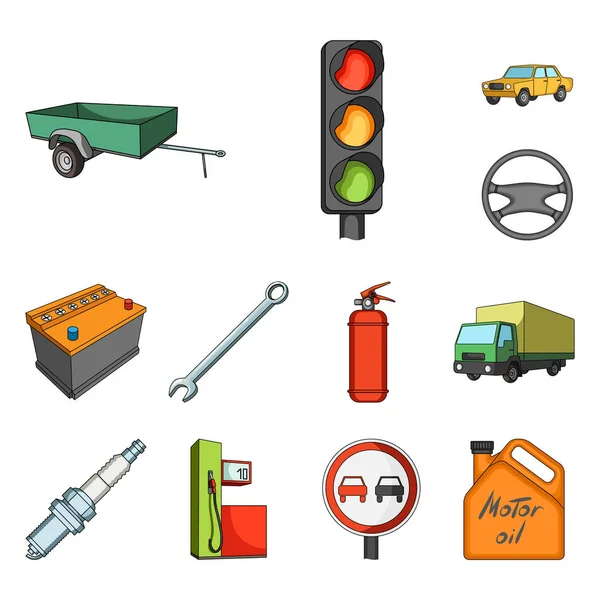 Auto, icone dei cartoni animati veicolo in collezione set per il design. Auto e attrezzature vettoriale simbolo stock web illustrazione . — Vettoriale Stock