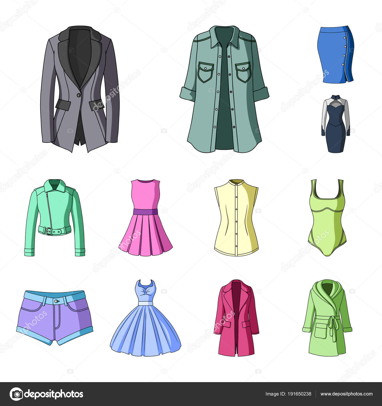 Women Clothing cartoon icons in set collection for design.Clothing ...