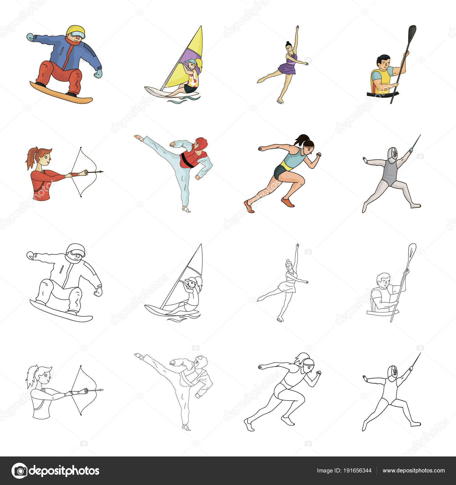 Tir A L Arc Karate Course Escrime Jeux Olympiques Sport Set Collection Icones En Dessin Anime Contour Style Vectoriel Symbole Illustration Web Image Vectorielle Pandavector C 191656344