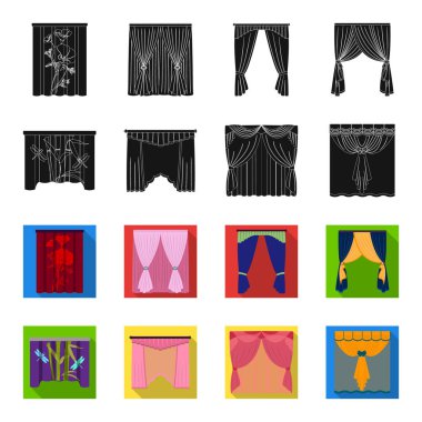 Nakış, tekstil, mobilya ve diğer web simge siyah, flet tarzı. Perdeler, sopa, kornişler, küme koleksiyon simgeler.