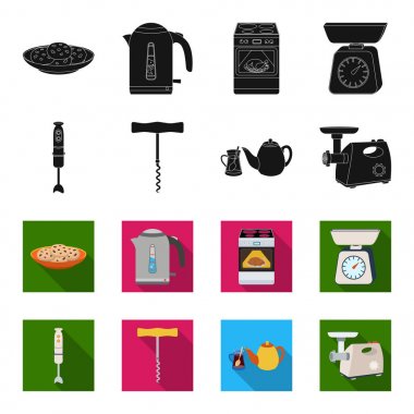 Mutfak ekipmanları siyah, set koleksiyonu tasarım için flet simgeler. Sembol stok web illüstrasyon vektör mutfak ve aksesuarları.