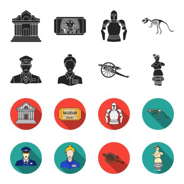 Bekçi, Kılavuzu, heykel, silah. Müzesi toplama simgeler siyah, flet stil vektör simge stok çizim web içinde ayarla..