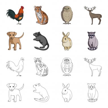 Köpek yavrusu, kemirgen, tavşan ve diğer hayvan türleri. Hayvanlar Karikatür, anahat stili vektör simge stok çizim web simgeler ayarla.