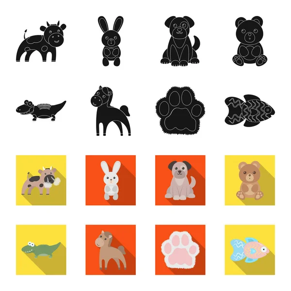 Un noir irréaliste, flet animaux icônes dans la collection ensemble pour le design. Jouet animaux vecteur symbole stock web illustration . — Image vectorielle