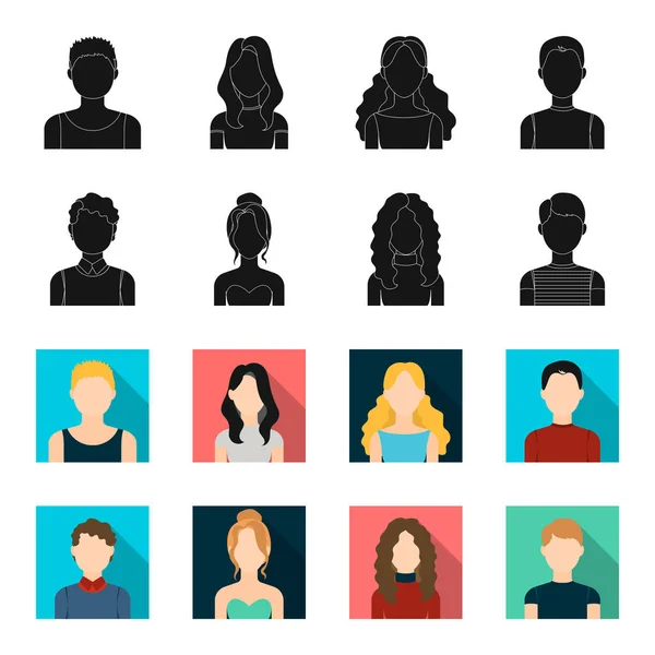 Curly-haired pojke, blond, Rödhårig, Tonåring. Avatar som samling ikoner i svart, flet stil vektor symbol stock illustration web. — Stock vektor