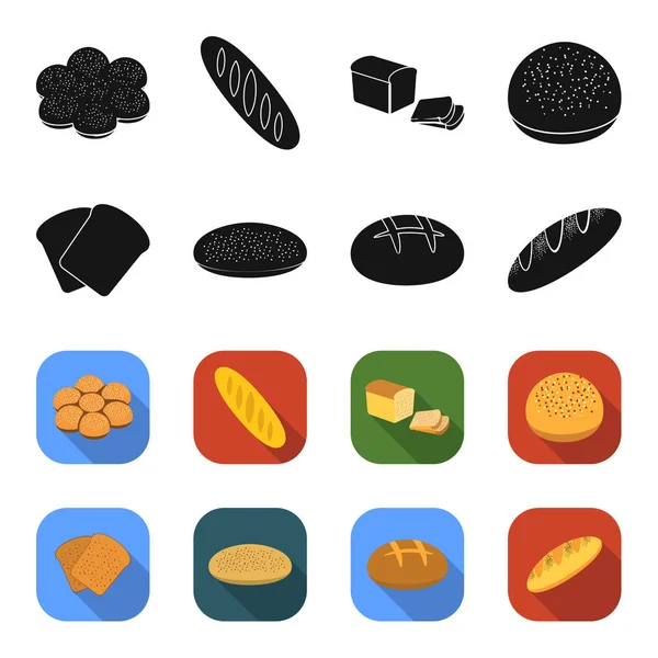Τοστ, Πίτσα απόθεμα, ruffed καρβέλι, στρογγυλή σίκαλη. Ψωμί στεγάζεται συλλογή εικονιδίων σε μαύρο, flet στυλ διάνυσμα σύμβολο μετοχής εικονογράφηση web. — Διανυσματικό Αρχείο
