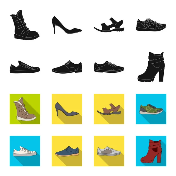 Um conjunto de ícones em uma variedade de sapatos.Diferentes sapatos único ícone em preto, estilo flet vetor web símbolo estoque ilustração . —  Vetores de Stock