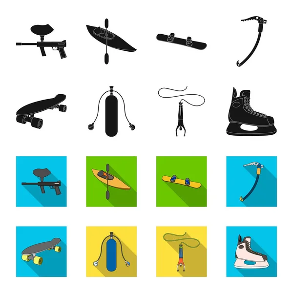 Skateboard, oxygen tank for diving, jumping, hockey skate.Extreme sport set icons in black, flet style vector symbol stock illustration web . — стоковый вектор