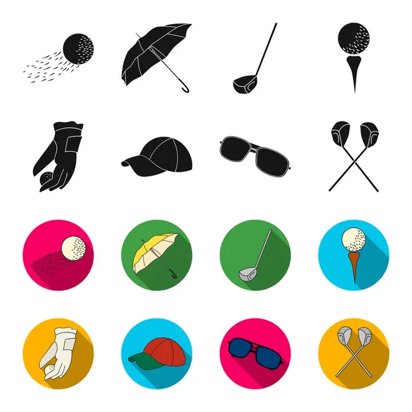 A glove for playing golf with a ball, a red cap, sunglasses, two clubs. Golf Club set collection icons in black,flet style vector symbol stock illustration web. — Stock Vector