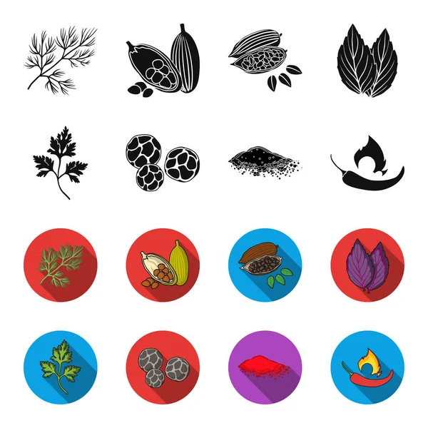 Ptrushka, schwarzer pfeffer, paprika, chili. Kräuter und Gewürze set collection icons in black, flet style vektorsymbol stock illustration web. — Stockvektor