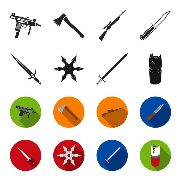 Espada, espada de dos manos, globo de gas, shuriken. Armas set colección iconos en negro, flet estilo vector símbolo stock ilustración web . — Vector de stock