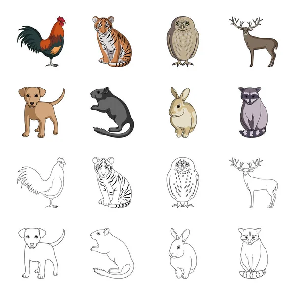 子犬、齧歯動物、ウサギおよび他の動物種。動物がアウトライン スタイルのベクトル シンボル ストック イラスト web 漫画のコレクションのアイコンを設定します。. — ストックベクタ