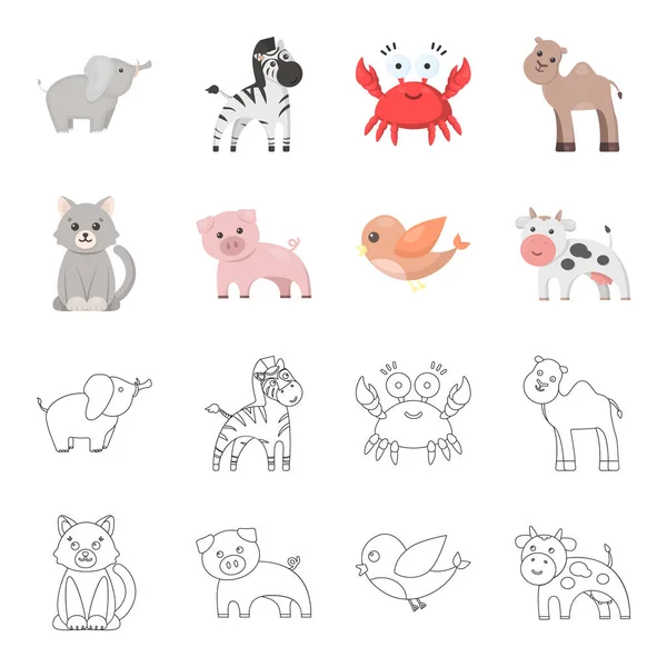 Un dessin animé irréaliste, esquisser des icônes animales dans la collection de jeu pour le design. Jouet animaux vecteur symbole stock web illustration . — Image vectorielle