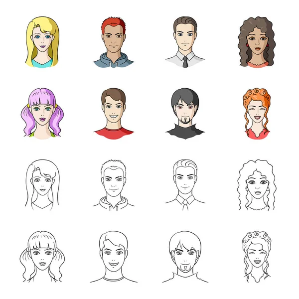 Different looks of young people.Avatar and face set collection icons in cartoon,outline style vector symbol stock illustration web. — Stock Vector