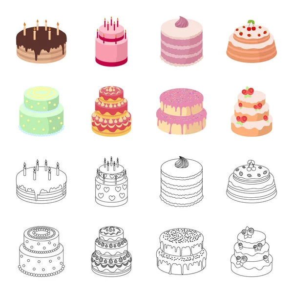 Sweetness, dessert, cream, treacle .Cakes country set collection icons in cartoon, outline style vector symbol stock illustration web . — стоковый вектор