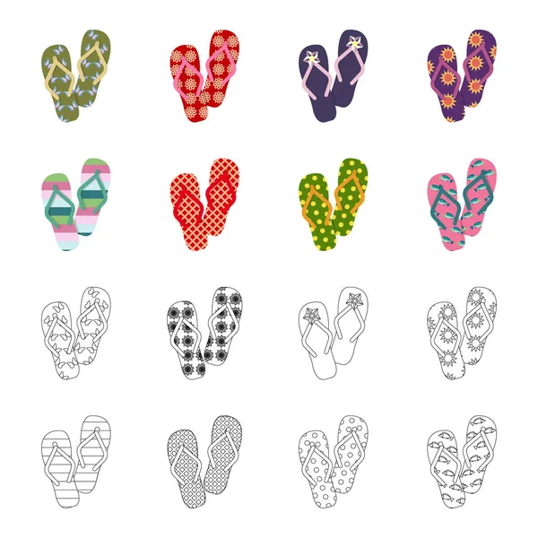 Flip-flops tecknad, disposition ikoner i set samling för design. Stranden skor vektor symbol lager web illustration. — Stock vektor