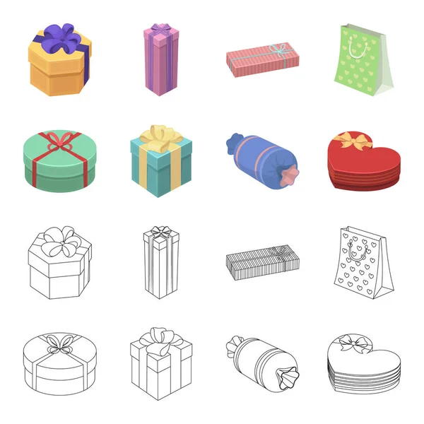 Geschenkbox mit Bogen, Geschenktasche. Geschenke und Zertifikate Set Sammlung Symbole in Cartoon, umreißen Stil Vektor Symbol Stock Illustration Web. — Stockvektor