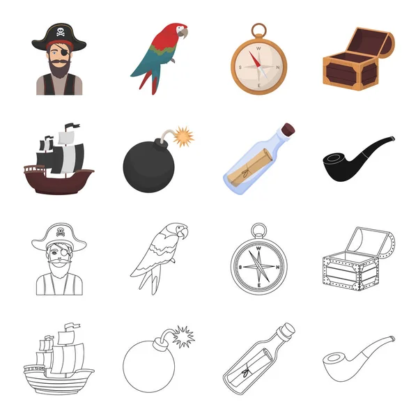 Pirata, bandido, barco, vela .Pirates conjunto de iconos de la colección en la historieta, contorno estilo vector símbolo stock ilustración web . — Vector de stock