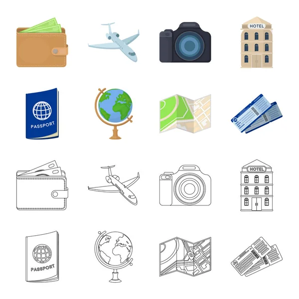 Férias, viagens, passaporte, globo. Descanso e conjunto de viagem ícones de coleção em desenhos animados, esboço estilo vetor símbolo ilustração web . — Vetor de Stock