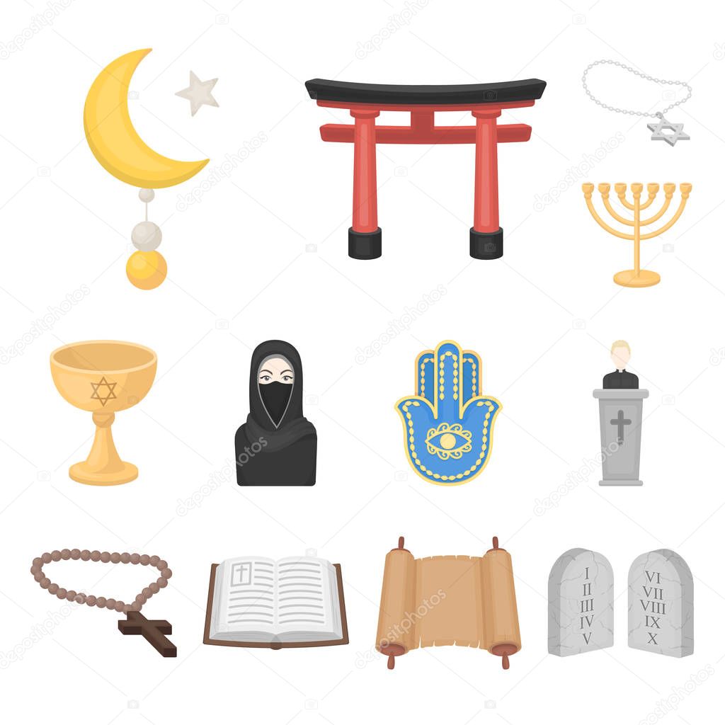 Religion and belief cartoon icons in set collection for design. Accessories, prayer vector symbol stock  illustration.
