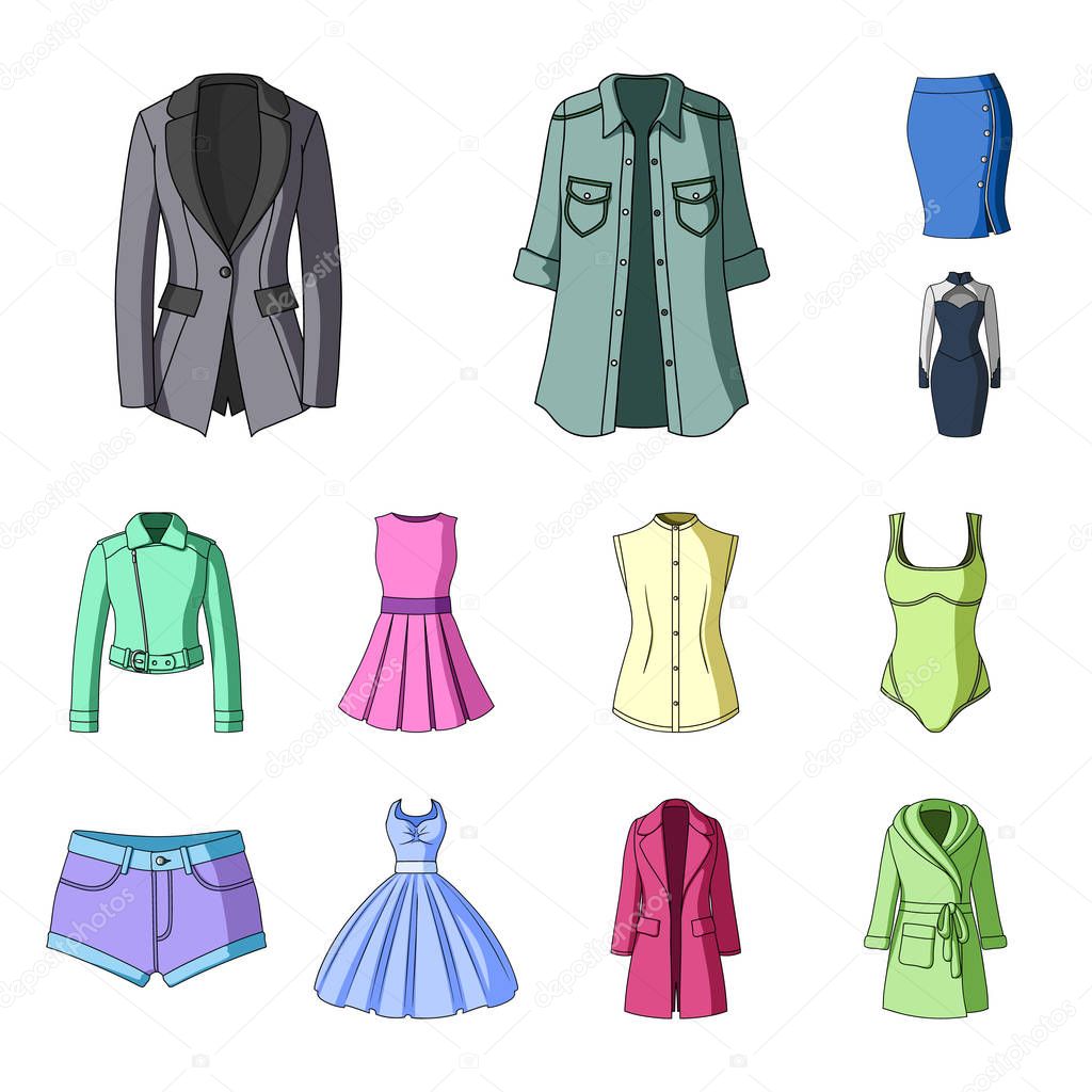 Women Clothing cartoon icons in set collection for design.Clothing Varieties and Accessories vector symbol stock web illustration.