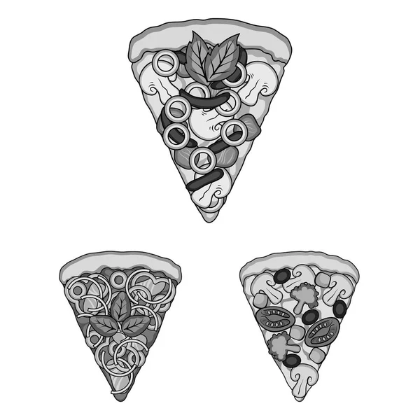 Διαφορετική πίτσα μονόχρωμες εικόνες σετ συλλογής για το σχεδιασμό. Πίτσα Φαγητό διάνυσμα σύμβολο μετοχής web εικονογράφηση. — Διανυσματικό Αρχείο