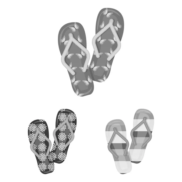 Flip-flops ícones monocromáticos na coleção de conjuntos para design. Sapatos de praia símbolo vetorial ilustração web stock . —  Vetores de Stock